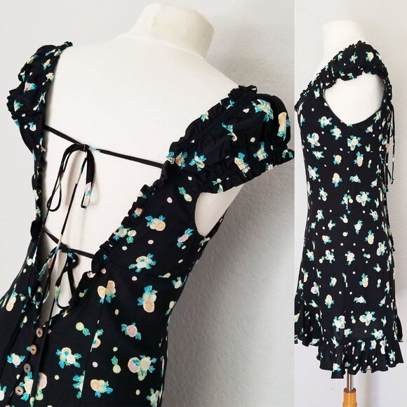 Free People Like A Lady Floral Printed Mini Dress S Black Bustier Open Back $108 - Picture 5 of 15